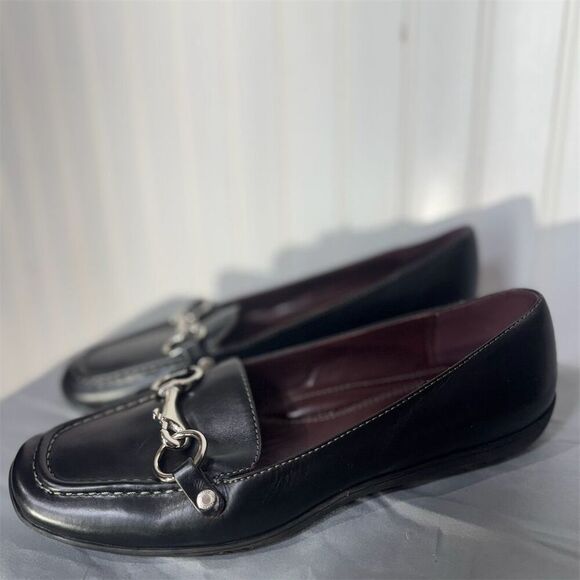 Coach Dorie Black Leather Bit Loafers Size 7.5M Equestrian Horsebit Flats Shoes - Picture 1 of 10